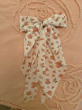 Altar'd State Peach Floral Bow Hair Scarf in White and Peach